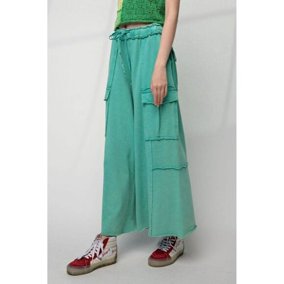 Easel Netflix and Chill Mineral Washed Wide Leg Cargo Pants Atlantis eb40795 - Picture 5 of 5